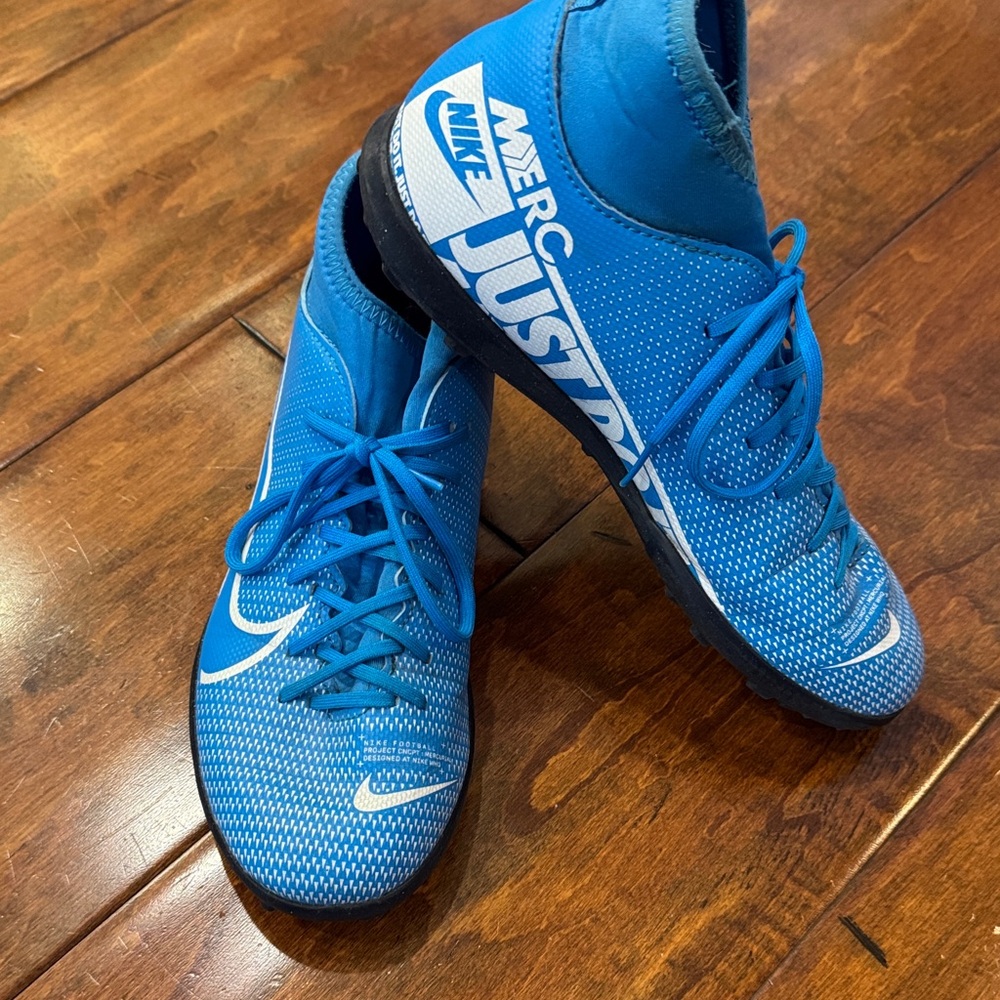Nike Indoor Soccer 5Y Mercurial Blue and White Soccer Shoes